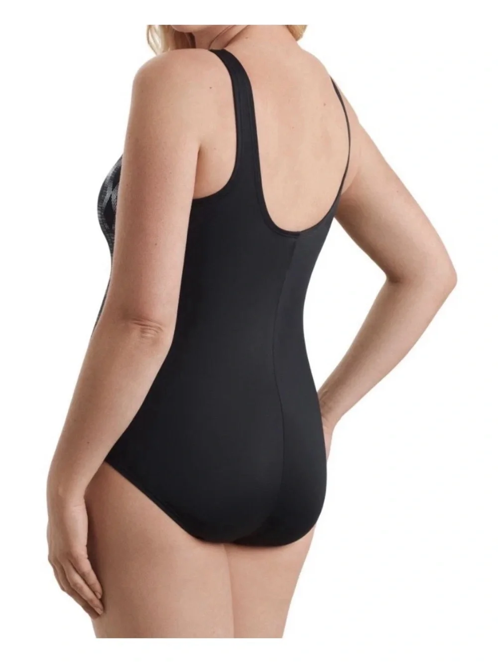 Shape Solvers Sport Women’s Black Patterned High-Neck One-Piece Swimsuit NEW 18